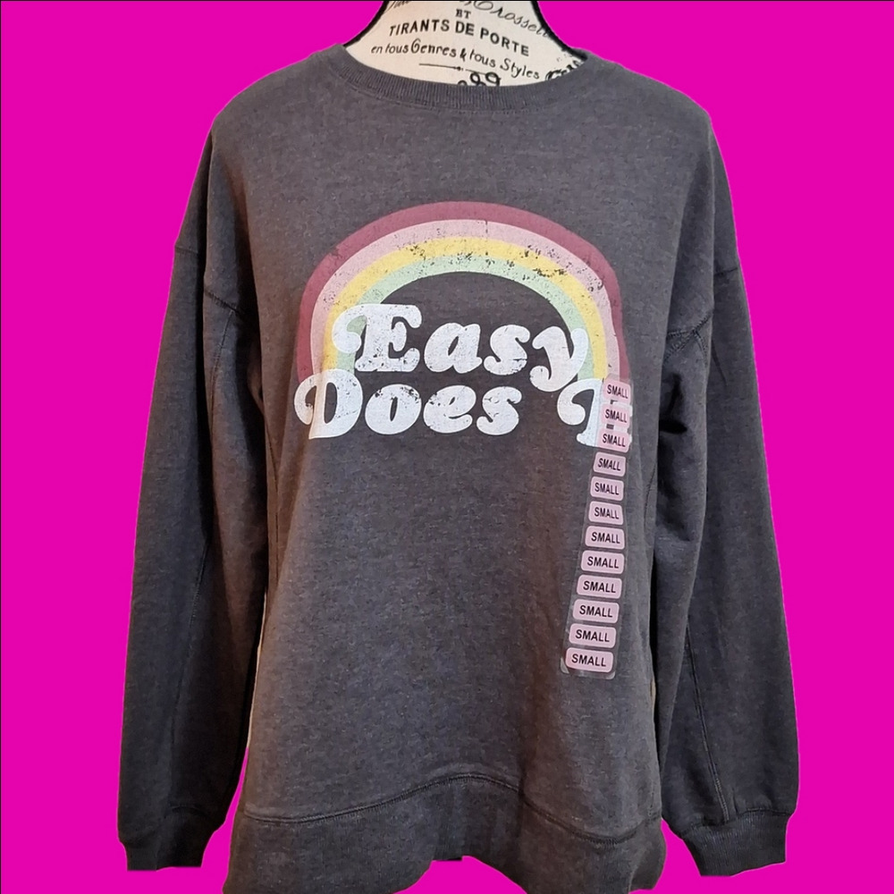 NWT Wild Fox Pull Over Oversized Sweatshirt Size Small Logo Easy Does It
